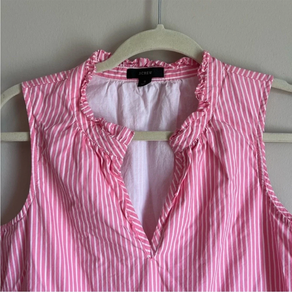 J. Crew Women's Sleeveless Tiered Popover Dress Mixed Stripe Pink Small Preppy